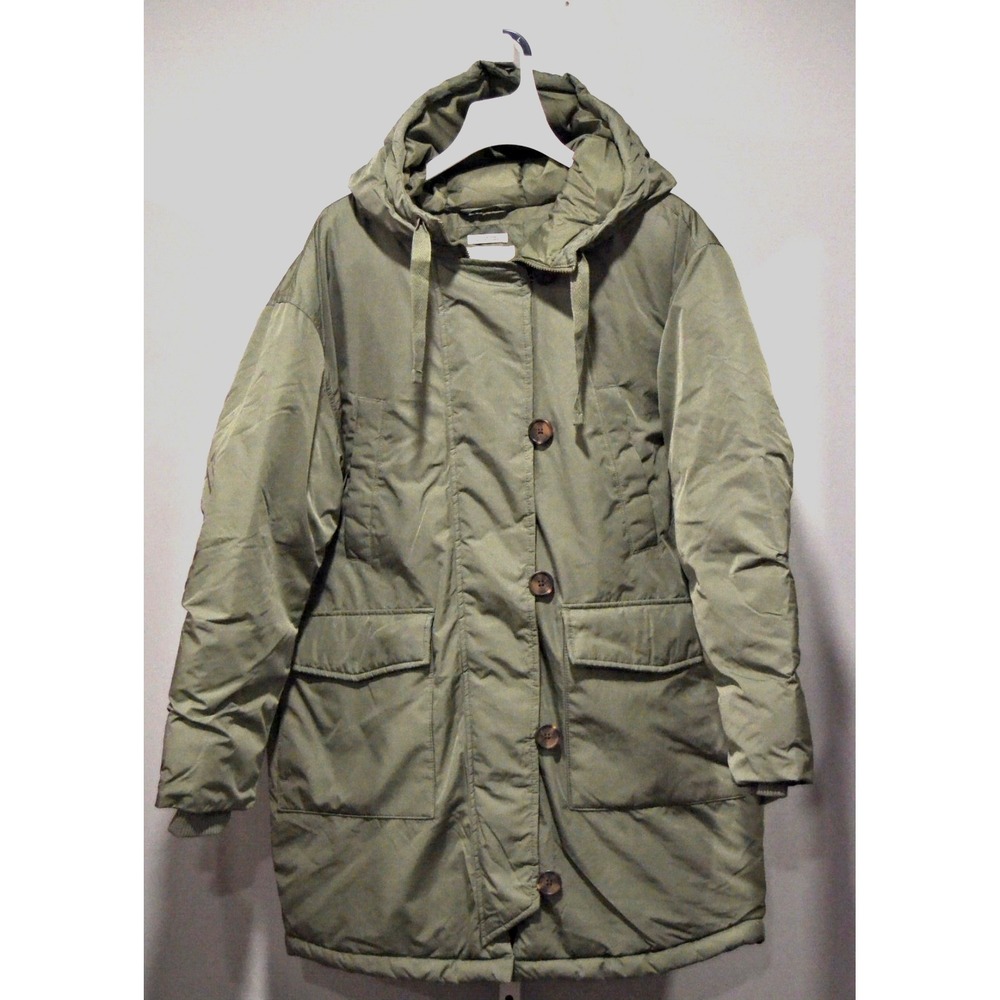 NEW Universal Thread Olive Green Puffer Coat w/Hood & Pockets Women's Large